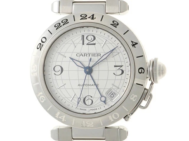 CARTIER PASHA C MERIDIAN GMT SILVER UNISEX AUTOMATIC WATCH: Cartier Pasha C Meridian GMT Silver Unisex Automatic Watch Brand: Cartier Type: Wristwatch Material: Stainless Steel Color: Dial color silver Size: case: approx. 35mm Arm circumference: approx. 15cm