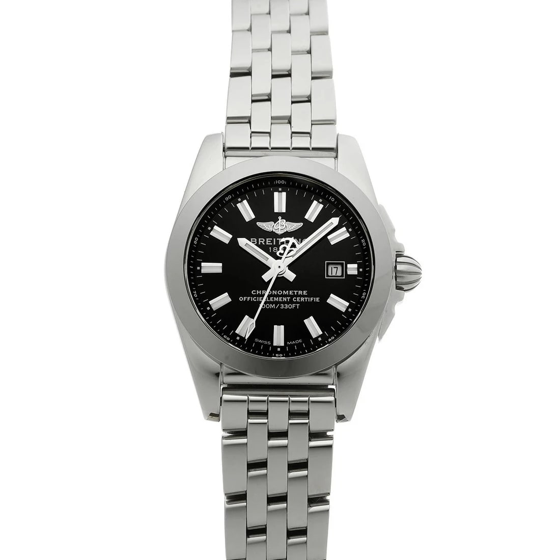 BREITLING GALACTIC SLEEK T BLACK WATCH QUARTZ: Breitling Galactic Sleek T Black Watch Quartz Brand: BREITLING Type: Wristwatch Material: Stainless Steel Color: Dial color black Size: Case length/approx. 29mm width/approx. 29mm Accessories: None
