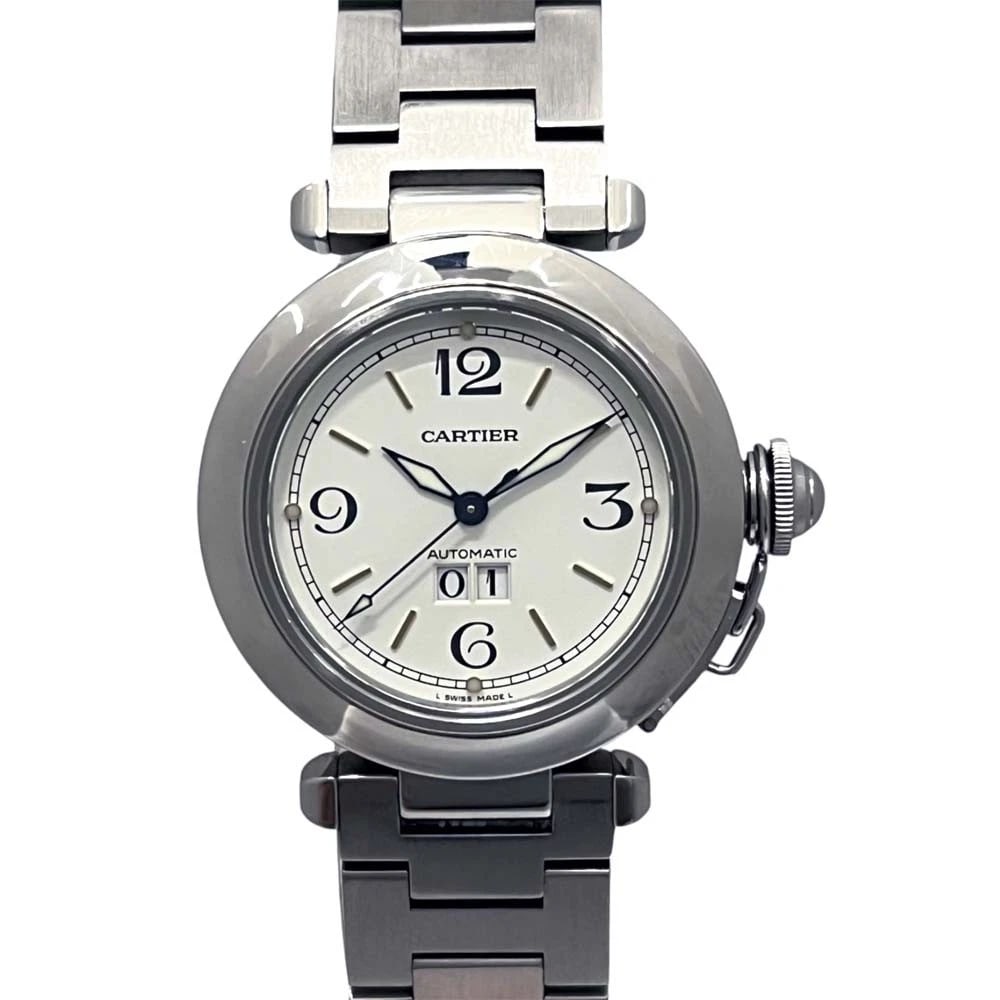 CARTIER PASHA C BIG DATE STAINLESS STEEL WATCH SILVER: Cartier Pasha C Big Date Stainless Steel Watch Silver Brand: Cartier Type: Wristwatch Material: Stainless Steel Color: Dial color silver Size: case size 35mm Accessories: None Accessories Notice: