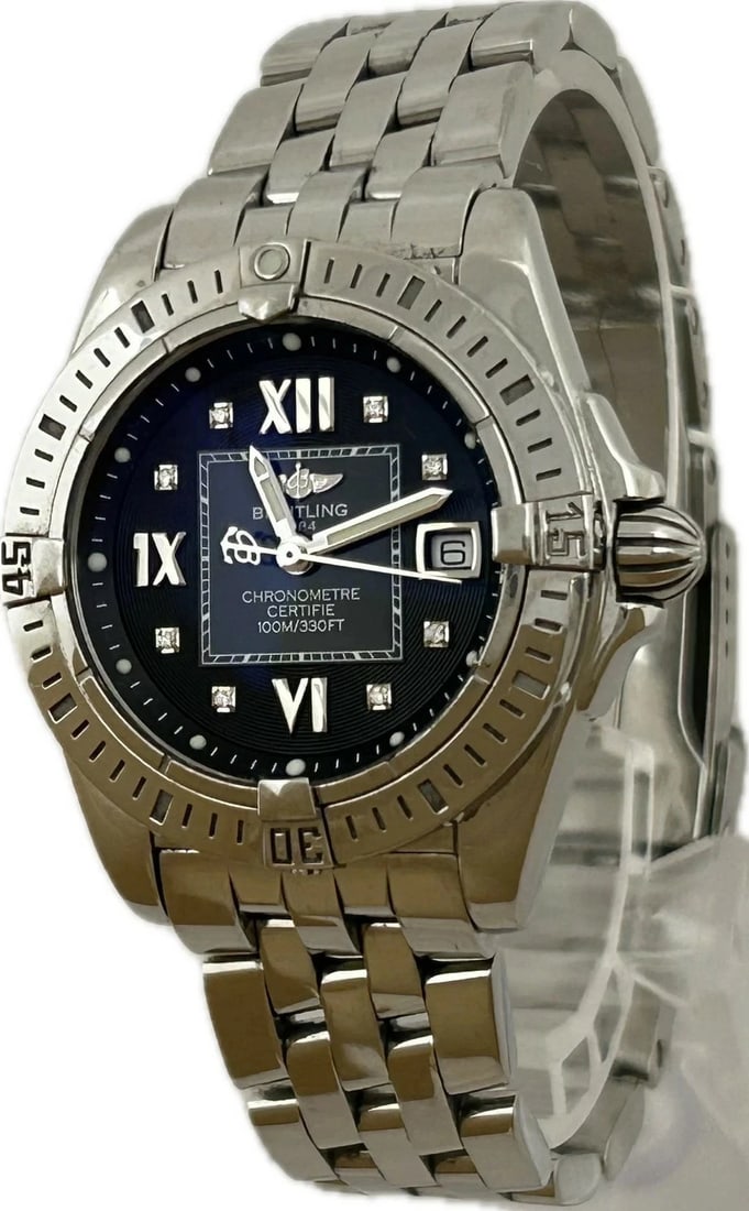 BREITLING COCKPIT LADY QUARTZ WATCH BLACK DIAMOND: Breitling Cockpit Lady Quartz Watch Black Diamond Brand: BREITLING Type: Wristwatch Material: Stainless Steel Color: Dial color black Size: Case size (w) 41mm Arm circumference size approx. 18.5cm