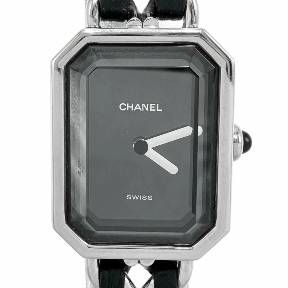 CHANEL WATCH PREMIERE BLACK LEATHER SILVER WATCH: Chanel Watch Premiere Black Leather Silver Watch Brand: CHANEL Type: Wristwatch Material: ss leather Color: Dial color black Size: Case side: approx. 20mm (excluding crown) Accessories: None