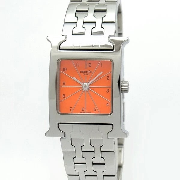HERMES H WATCH SILVER ORANGE STAINLESS STEEL WATCH: HERMES H Watch Silver Orange Stainless Steel Watch Brand: HERMES Type: Wristwatch Material: Stainless Steel Color: Dial color orange Size: Face width 21mm (excluding crown) x length 30mm (including
