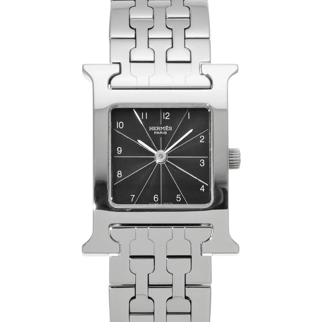 HERMES H WATCH BLACK QUARTZ WATCH: Hermes H Watch Black Quartz Watch Brand: HERMES Type: Wristwatch Material: Leather / Stainless Steel Color: Dial color Black Size: Case length/approx. 21mm width/approx. 21mm Lug width 16mm Arm