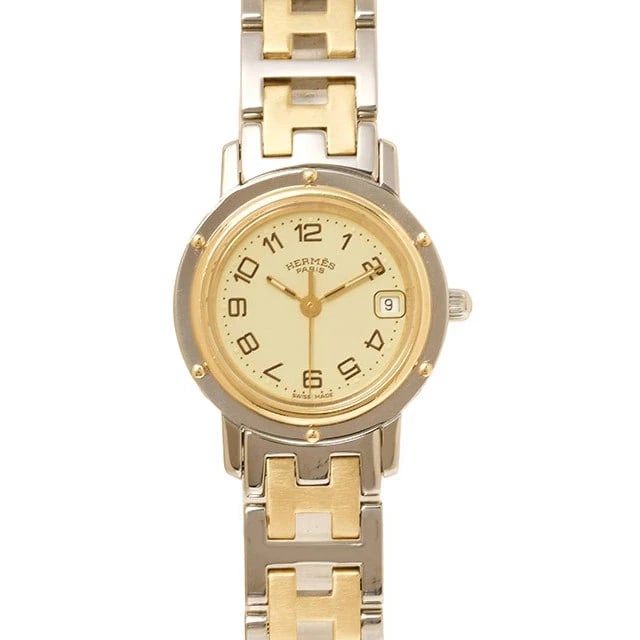HERMES CLIPPER DUO QUARTZ WATCH BEIGE DIAL: Hermes Clipper Duo Quartz Watch Beige Dial Brand: HERMES Type: Wristwatch Material: SS & Gold Plated / SS & GP Color: Dial color Beige Size: Case: approx. 24mm (excluding crown) Arm circumference: