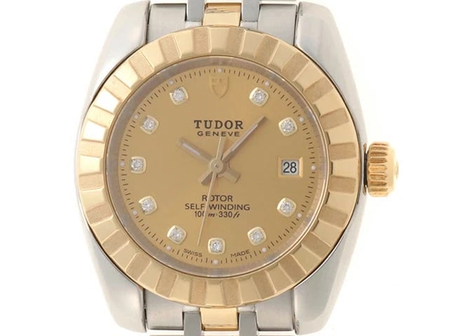 TUDOR CLASSIC DATE AUTOMATIC CHAMPAGNE DIAMOND DIAL WATCH: TUDOR Classic Date Automatic Champagne Diamond Dial Watch Brand: TUDOR Type: Wristwatch Material: Stainless Steel & Yellow Gold Color: Dial color Champagne Size: case: approx. 28mm Arm circumference: