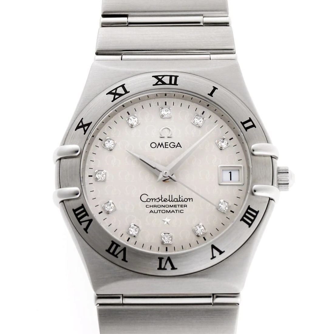 OMEGA CONSTELLATION ANNIVERSARY DIAMOND WATCH: OMEGA Constellation Anniversary Diamond Watch Brand: OMEGA Type: Wristwatch Material: Stainless Steel / Stainless Steel Color: Dial color Silver (Diamonds) Size: Case diameter approx.: 35.5mm Acce