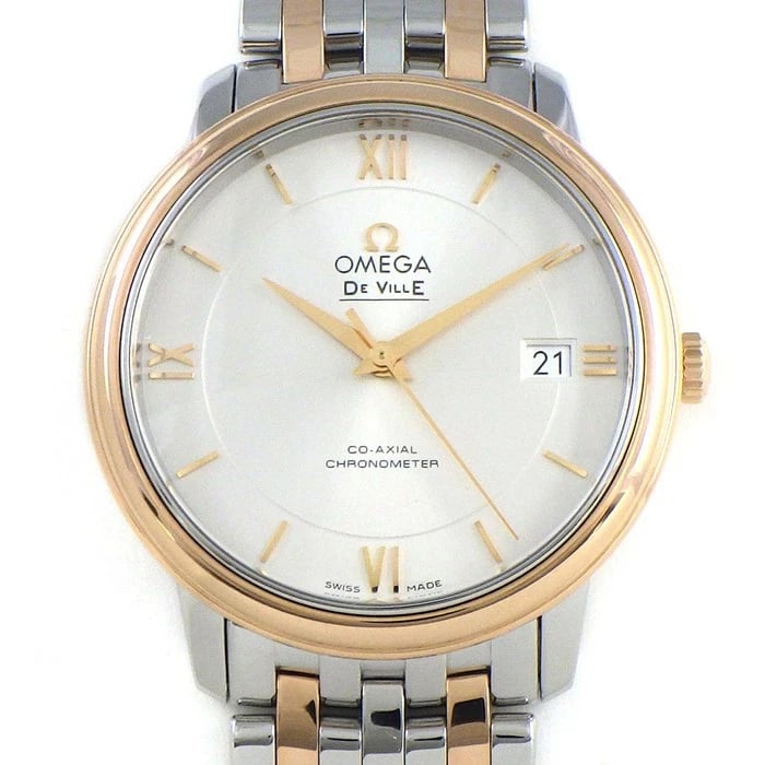 OMEGA DE-VILLE PRESTIGE SILVER DIAL AUTOMATIC WATCH: Omega De-Ville Prestige Silver Dial Automatic Watch Brand: OMEGA Type: Wristwatch Material: K18 red goldstainless steel Color: Dial color silver Size: Case diameter approx. 36.8mm (excluding crown) Ba