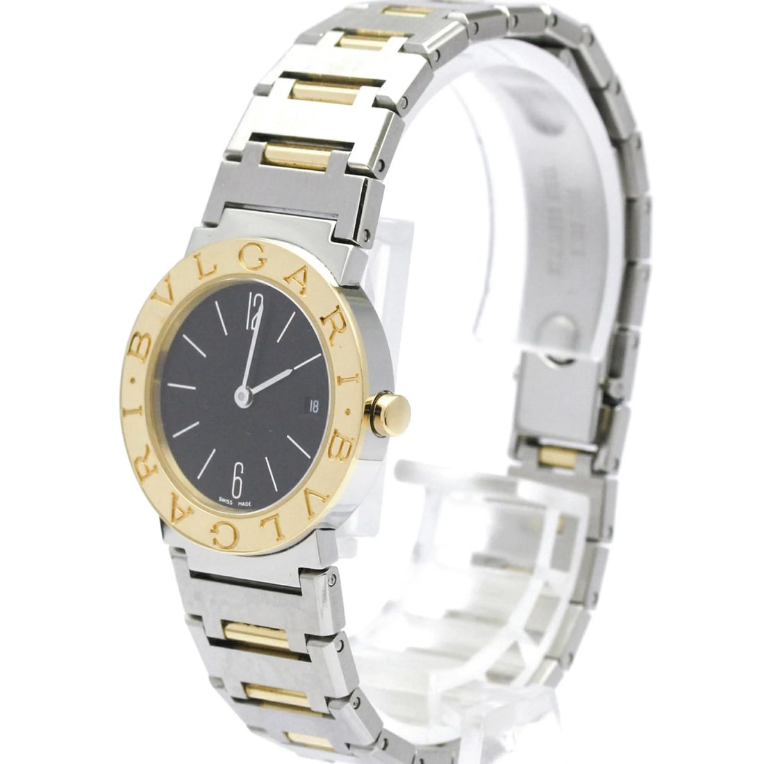 BVLGARI GOLD QUARTZ WATCH: BVLGARI Gold Quartz Watch Brand: BVLGARI Type: Wristwatch Material: SSYG Color: Dial color Black Size: [Case width]: 26mm / 1.02'' Accessories: None Accessories Notice: When purchasing pre-owned
