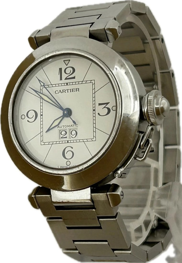 CARTIER PASHA C BIG DATE UNISEX WATCH AUTOMATIC SILVER: Cartier Pasha C Big Date Unisex Watch Automatic Silver Brand: Cartier Type: Wristwatch Material: ss Color: Dial color Dial color whitebelt color silver Size: Case size (w) 35mm -Arm circumference