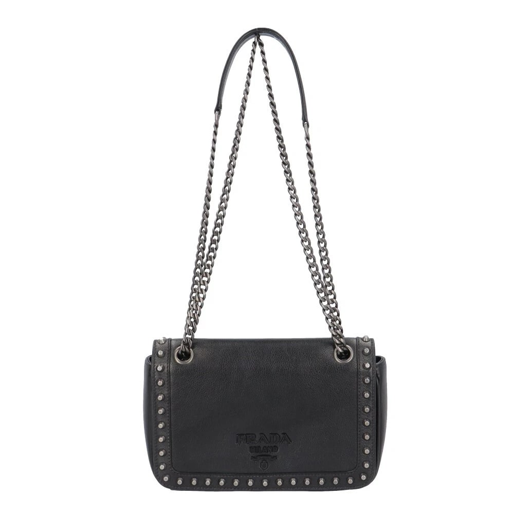 PRADA SHOULDER BAG LEATHER: PRADA Shoulder Bag leather Brand: PRADA Type/Style: Shoulder Bag Material: Exterior Material leather Color: Exterior Color black Size: W8.9 x H5.9 x D2.2inch Accessories: None Accessories