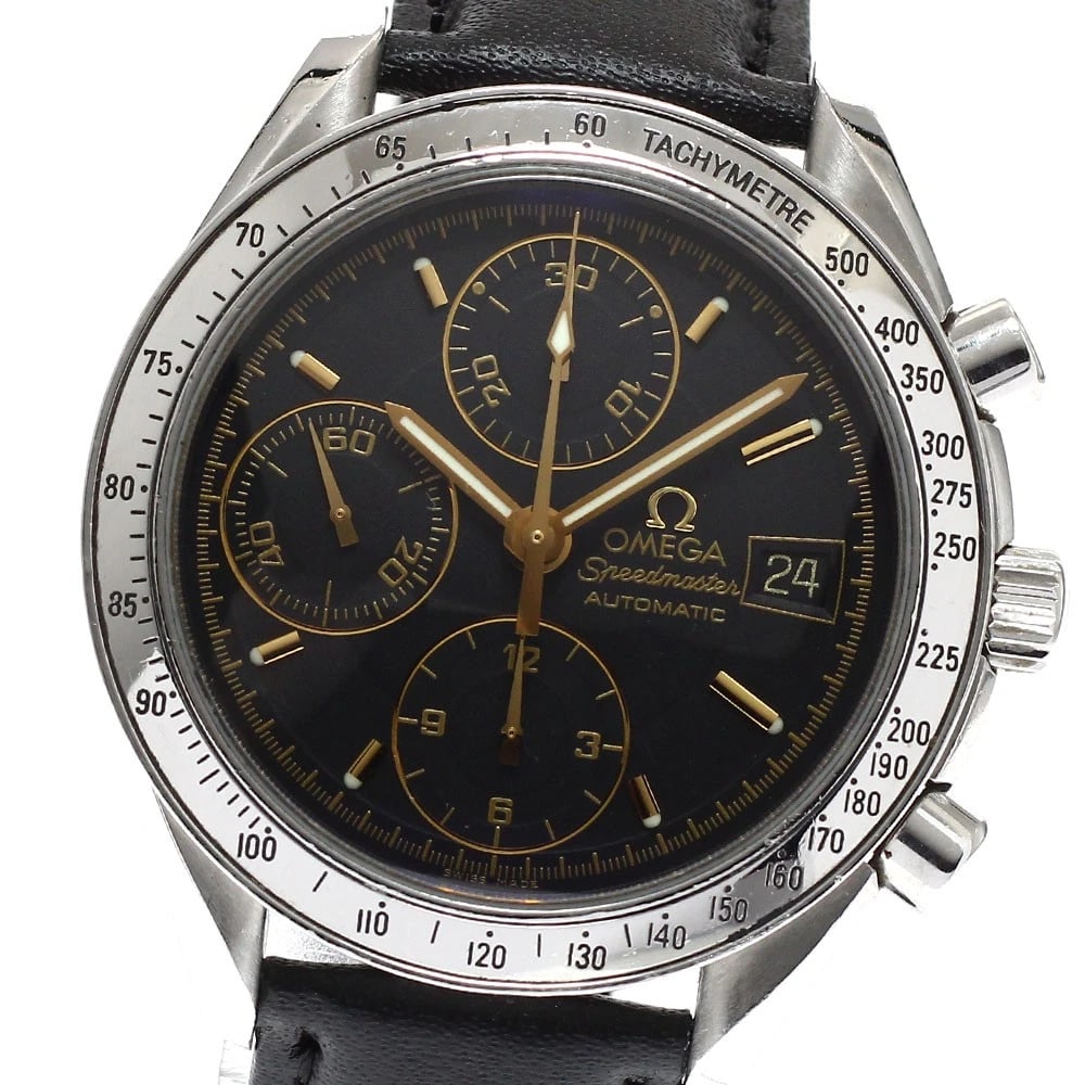OMEGA SPEEDMASTER DATE CHRONOGRAPH AUTOMATIC WATCH: OMEGA Speedmaster Date Chronograph Automatic Watch Brand: OMEGA Type/Style: Wristwatch Material: Band Material leather, Case Material Stainless Steel / leather Color: Band Color black, Dial Color
