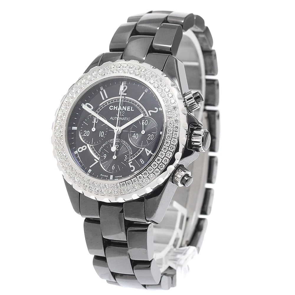 CHANEL BLACK CERAMIC DOUBLE DIAMOND BEZEL AUTOMATIC WATCH - 2