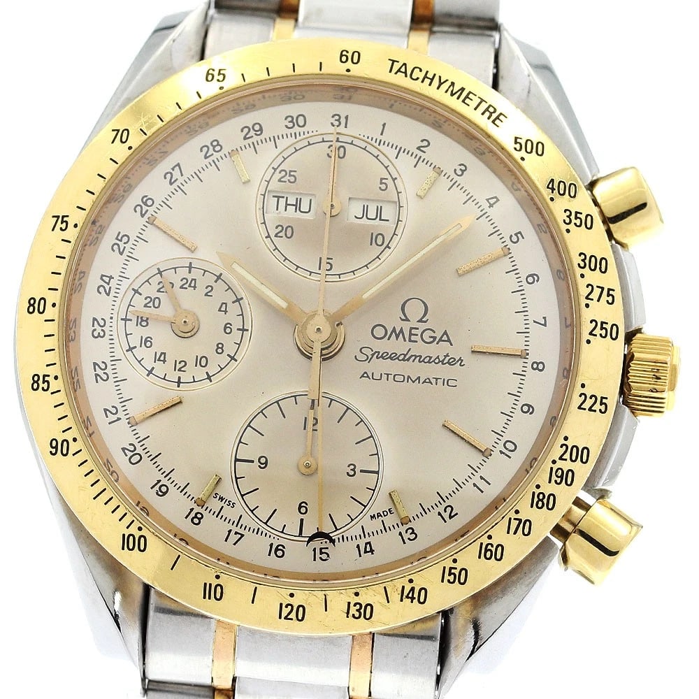 OMEGA SPEEDMASTER CHRONOGRAPH AT WATCH: OMEGA Speedmaster Chronograph AT Watch Brand: OMEGA Type/Style: Wristwatch Material: Band Material Stainless Steel/YG, Case Material Stainless Steel / Stainless Steel Color: Band Color Silver / Gold,