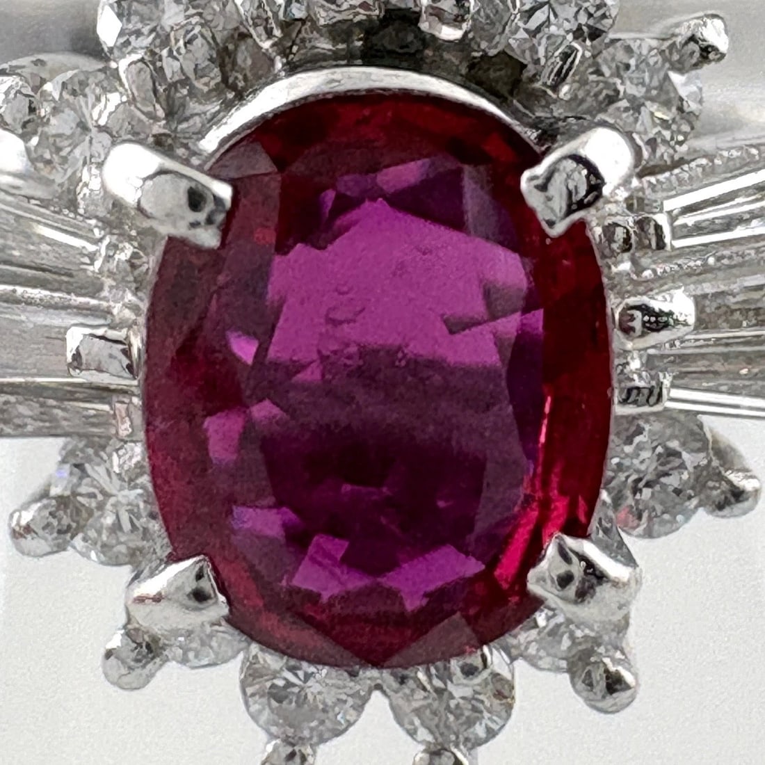MELEE DIAMOND DESIGN PLATINUM RING: melee diamond design Platinum Ring Brand: Unbranded Type/Style: Ring Material: Pt900, Main Stone/Creation Ruby diamond Color: None Size: US 6 Accessories: None Accessories Notice: When pur