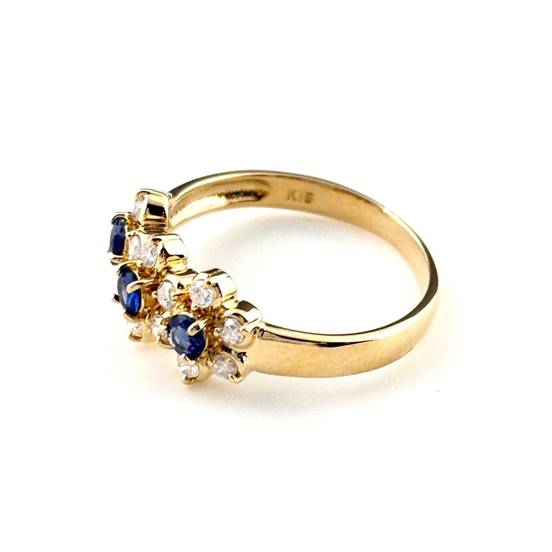 SAPPHIRE DESIGN YG YELLOWGOLD MELEE DIAMOND RING: sapphire design YG YellowGold melee diamond Ring Brand: Unbranded Type/Style: Ring Material: 18K, Main Stone/Creation sapphire diamond Color: YellowGold Size: US 5 Accessories: None Accessories