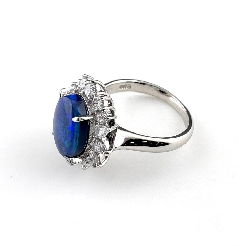 BLACK OPAL DESIGN PLATINUM MELEE DIAMOND RING: Black Opal Design Platinum melee diamond Ring Brand: Unbranded Type/Style: Ring Material: Pt900, Main Stone/Creation Black opal.Diamond Color: None Size: US 7 to 7.5 Accessories: None Accessories