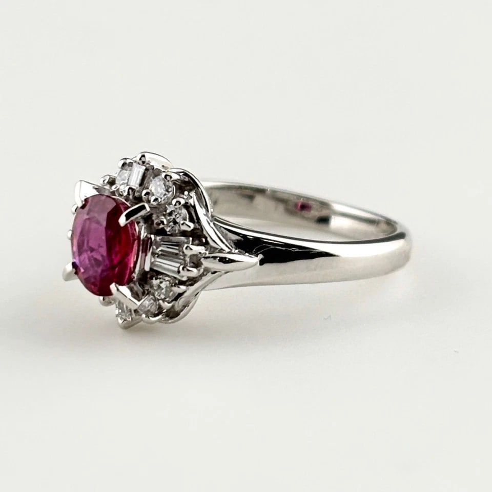 RUBY DESIGN PLATINUM MELEE DIAMOND RING: ruby design Platinum melee diamond Ring Brand: Unbranded Type/Style: Ring Material: Pt900, Main Stone/Creation Ruby Diamond Color: None Size: US 4 to 4.5 Accessories: None Accessories Notice: When