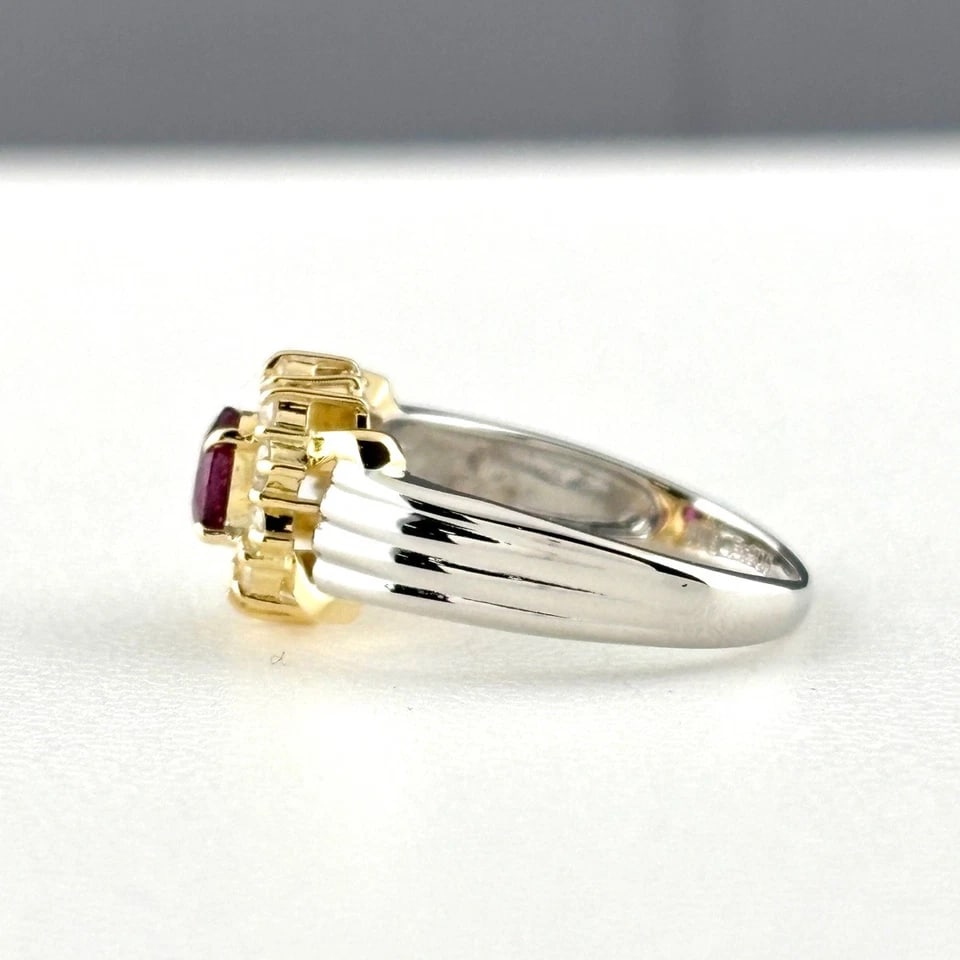 RUBY DESIGN PLATINUM YG YELLOWGOLD MELEE DIAMOND RING: ruby design Platinum YG YellowGold melee diamond Ring Brand: Unbranded Type/Style: Ring Material: Platinum900, Main Stone/Creation Ruby Diamond Color: None Size: US 5 to 5.5 Accessories: None