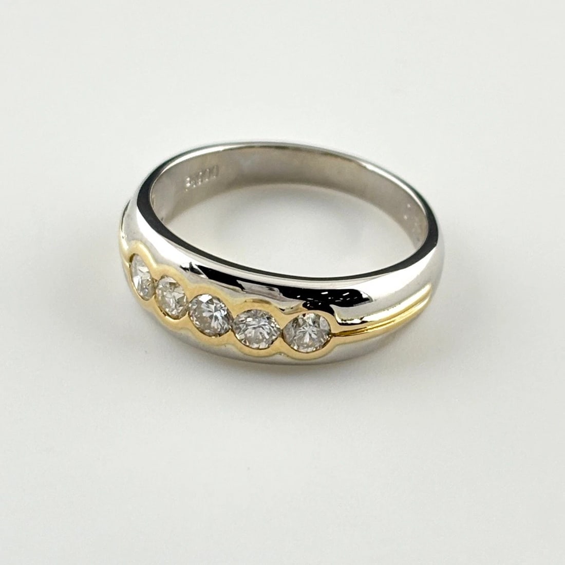 MELEE DIAMOND DESIGN PLATINUM YG YELLOWGOLD RING: melee diamond design Platinum YG YellowGold Ring Brand: Unbranded Type/Style: Ring Material: Pt900 18K, Main Stone/Creation Natural Color: None Size: US 6.5 Accessories: None Accessories Notice: When