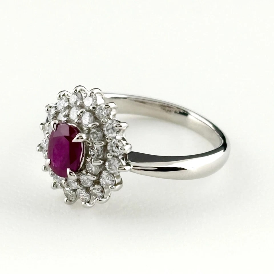 RUBY DESIGNPLATINUM MELEE DIAMOND RING: ruby designPlatinum melee diamond Ring Brand: Unbranded Type/Style: Ring Material: Pt850, Main Stone/Creation Ruby Diamond Color: None Size: US 6 Accessories: None Accessories Notice: When