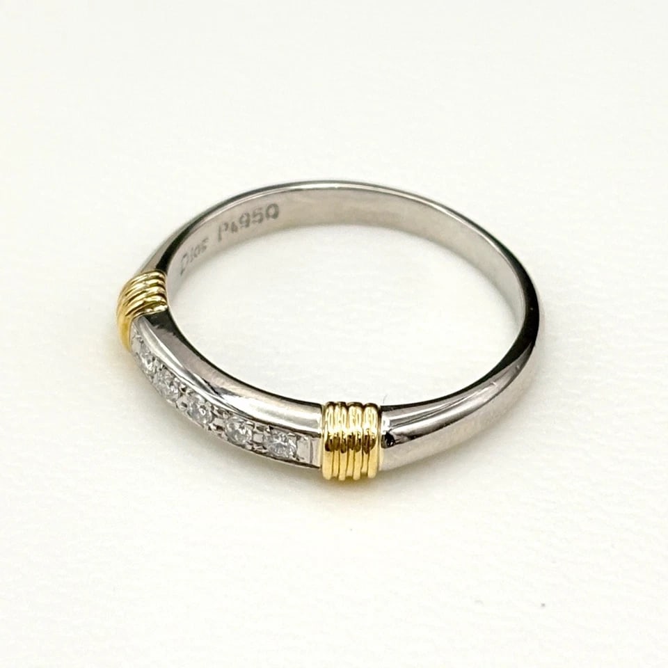 DIOR MELEE DIAMOND DESIGN YG YELLOWGOLD PLATINUM RING: Dior melee diamond design YG YellowGold Platinum Ring Brand: Dior Type/Style: Ring Material: Pt950 ?750 YG, Main Stone/Creation Natural Color: YG PT Size: US 5 to 5.5 Accessories: None Acc
