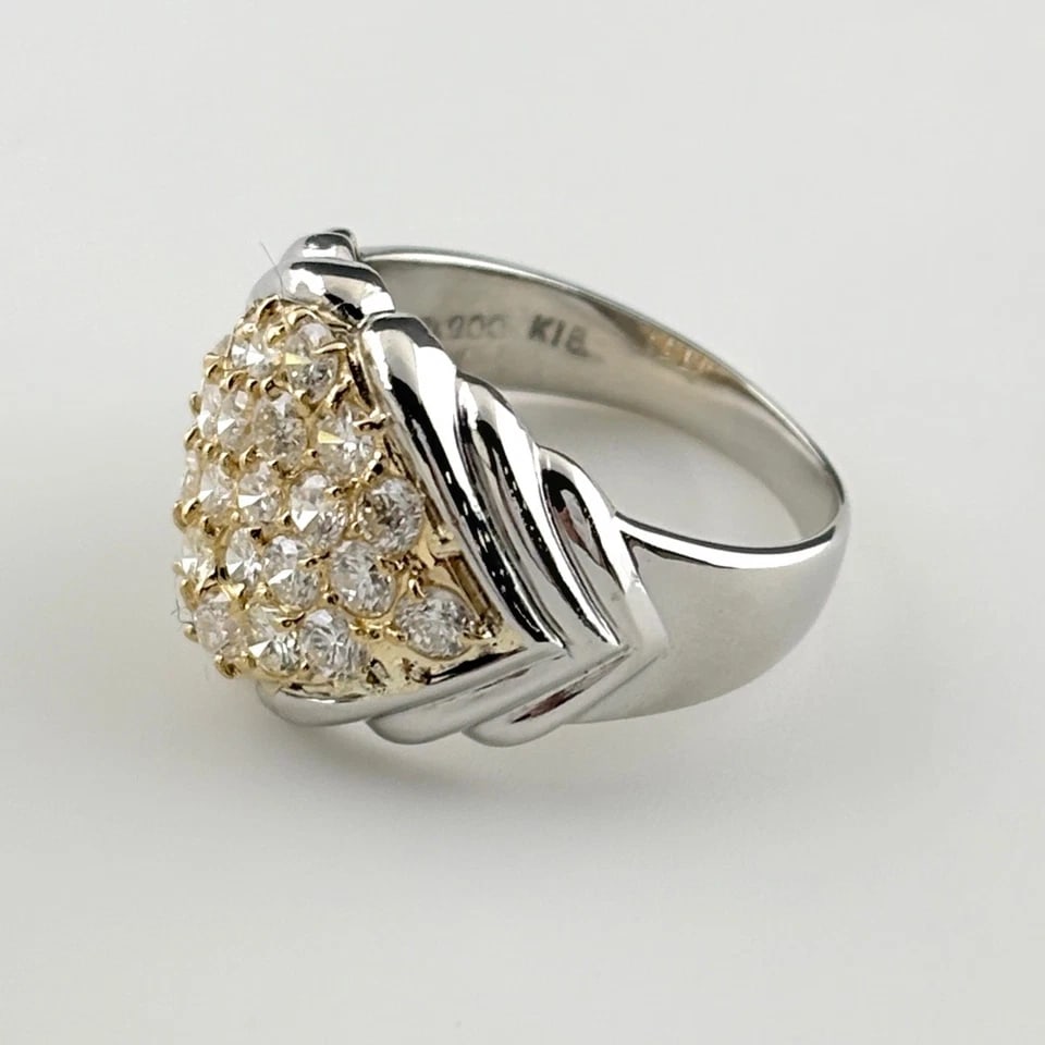MELEE DIAMOND DESIGN PLATINUM YG RING: melee diamond design Platinum YG Ring Brand: Unbranded Type/Style: Ring Material: 18KYellowGoldPt900, Main Stone/Creation Natural Color: NoneYellowGold Size: US 6 Accessories: None Accessories