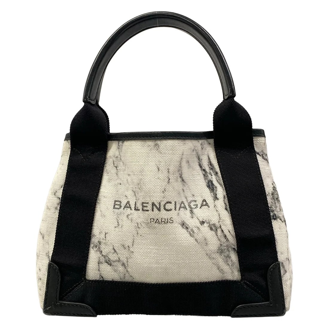 BALENCIAGA NAVY CABAS WHITE BLACK CANVAS LEATHER TOTE BAG: BALENCIAGA Navy Cabas White Black Canvas Leather Tote Bag Brand: BALENCIAGA Type/Style: Tote Bag Material: Exterior Material Canvas, Leather Color: Exterior Color White, Black Size: Height : 7.67