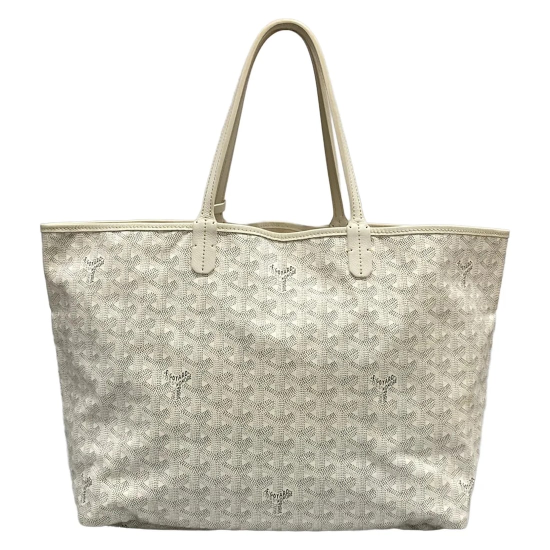 GOYARD SAINT LOUIS PM WHITE COATED CANVAS LEATHER TOTE BAG: GOYARD Saint Louis PM White Coated Canvas Leather Tote Bag Brand: GOYARD Type/Style: Tote Bag Material: Exterior Material Coated Canvas, Leather Color: Exterior Color White Size: Height : 10.43 inch