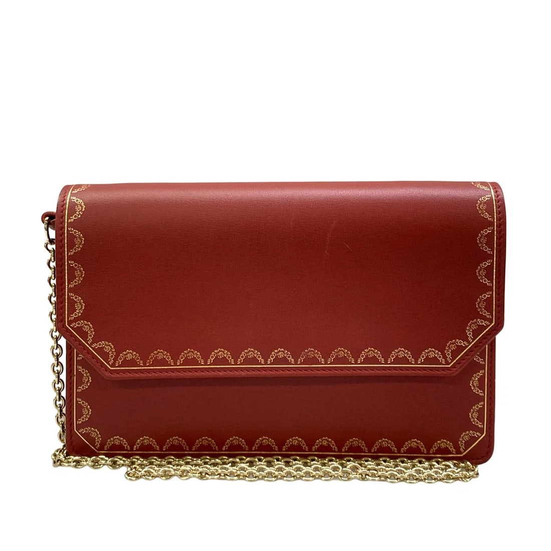 CARTIER GUIRLANDE DE CARTIER RED LEATHER BIFOLD WALLET: Cartier Guirlande de Cartier Red Leather Bifold Wallet Brand: Cartier Type/Style: Bifold Wallet Material: Exterior Material Leather Color: Exterior Color Red Size: Height : 4.92 inch (12.5 cm) Width