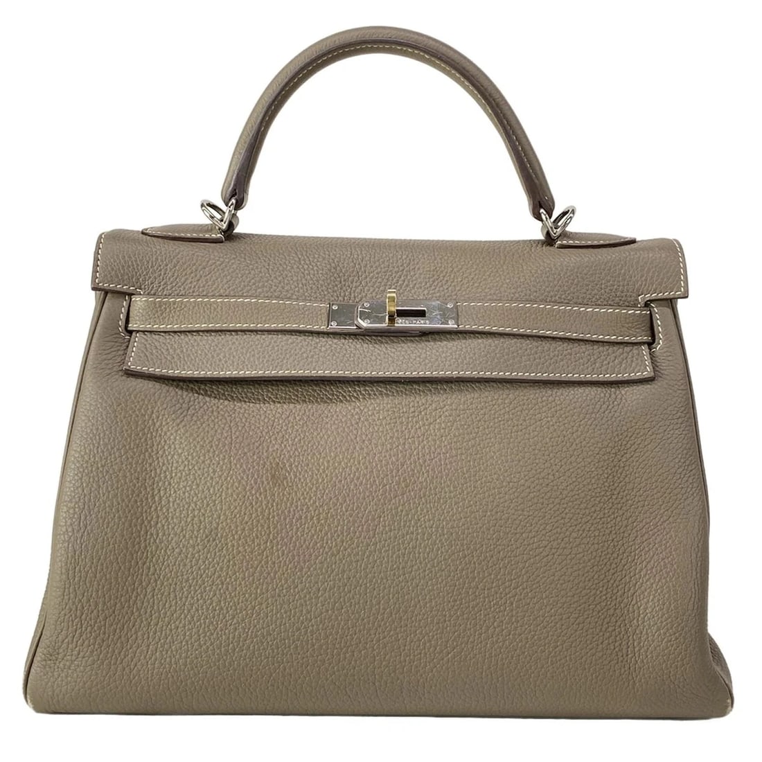 HERMES KELLY 32ETOUPE TOGO SQUARE HANDBAG: HERMES Kelly 32Etoupe Togo Square Handbag Brand: HERMES Type/Style: Handbag Material: Exterior Material Togo Color: Exterior Color Etoupe Size: Height : 8.86 inch (22.5 cm) Width : 12.4 inch (31.5 cm)