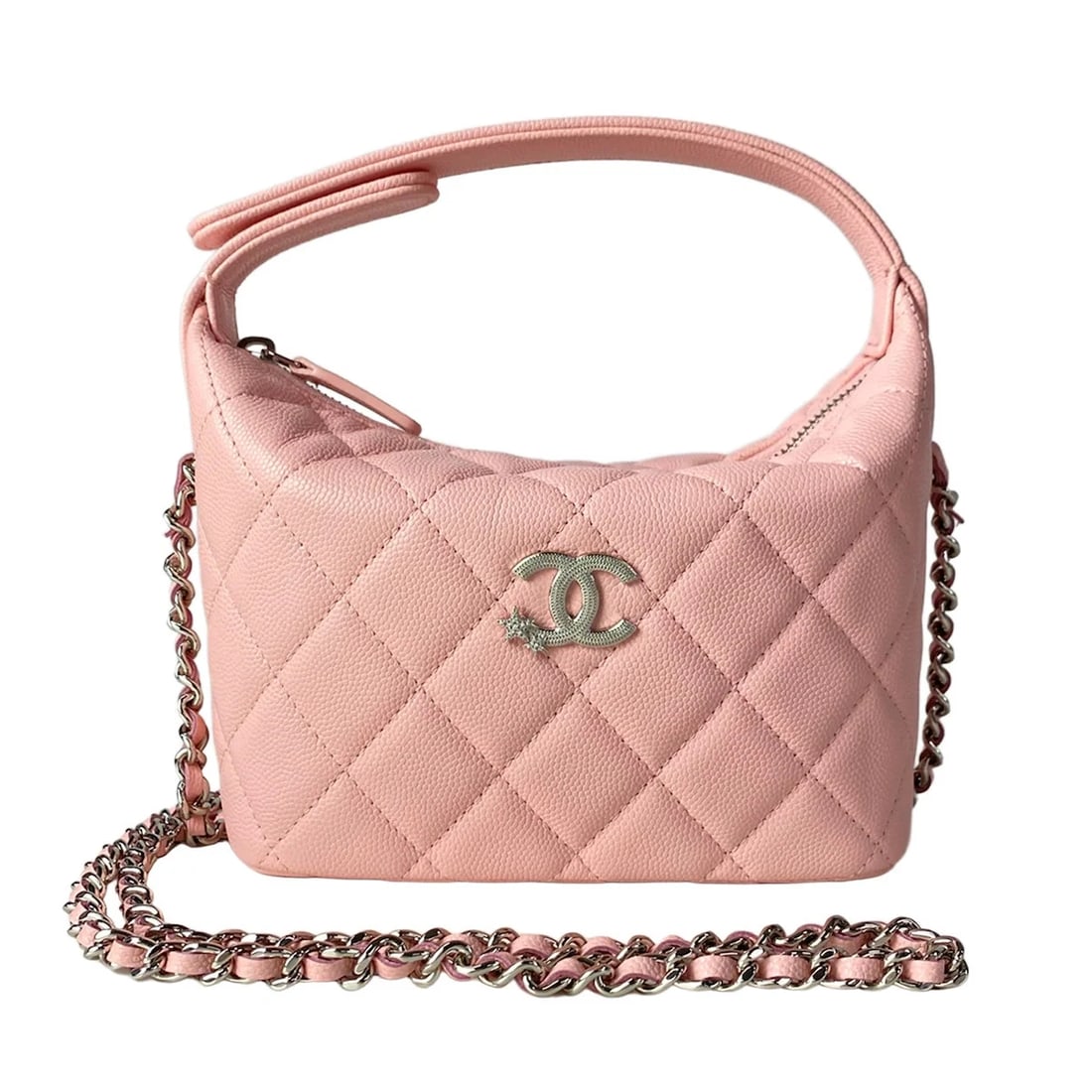 CHANEL MATELASS HOBO PINK CALFSKIN HANDBAG: CHANEL Matelass Hobo Pink Calfskin Handbag Brand: CHANEL Type/Style: Handbag Material: Exterior Material Calfskin Color: Exterior Color Pink Size: Height : 3.74 inch (9.5 cm) Width : 6.1 inch (15.5 cm