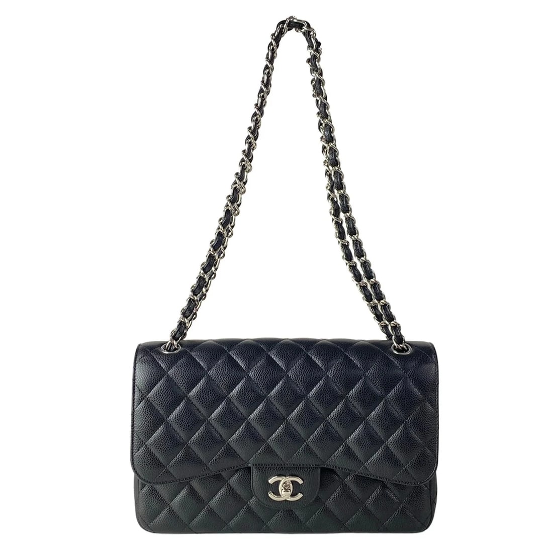 CHANEL LARGE MATELASSE BLACK CALFSKIN SHOULDER BAG: CHANEL Large Matelasse Black Calfskin Shoulder Bag Brand: CHANEL Type/Style: Shoulder Bag Material: Exterior Material Calfskin Color: Exterior Color Black Size: Height : 7.48 inch (19 cm) Width : 11.6