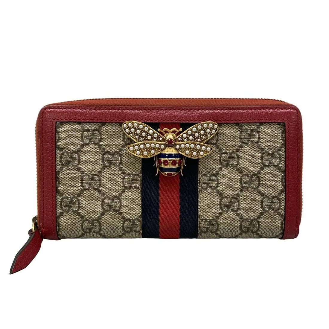 GUCCI QUEEN MARGARET DARK BROWN RED MULTI PVC LEATHER LONG WALLET (1 of 9)