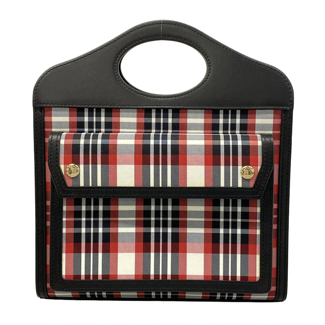 BURBERRY LONDON ENGLAND MINI POCKET BAG: BURBERRY LONDON ENGLAND Mini Pocket Bag Brand: BURBERRY LONDON ENGLAND Type/Style: Handbag Material: Exterior Material Nylon, Leather Color: Exterior Color Black, White, Red Size: Height : 7.48 inch (
