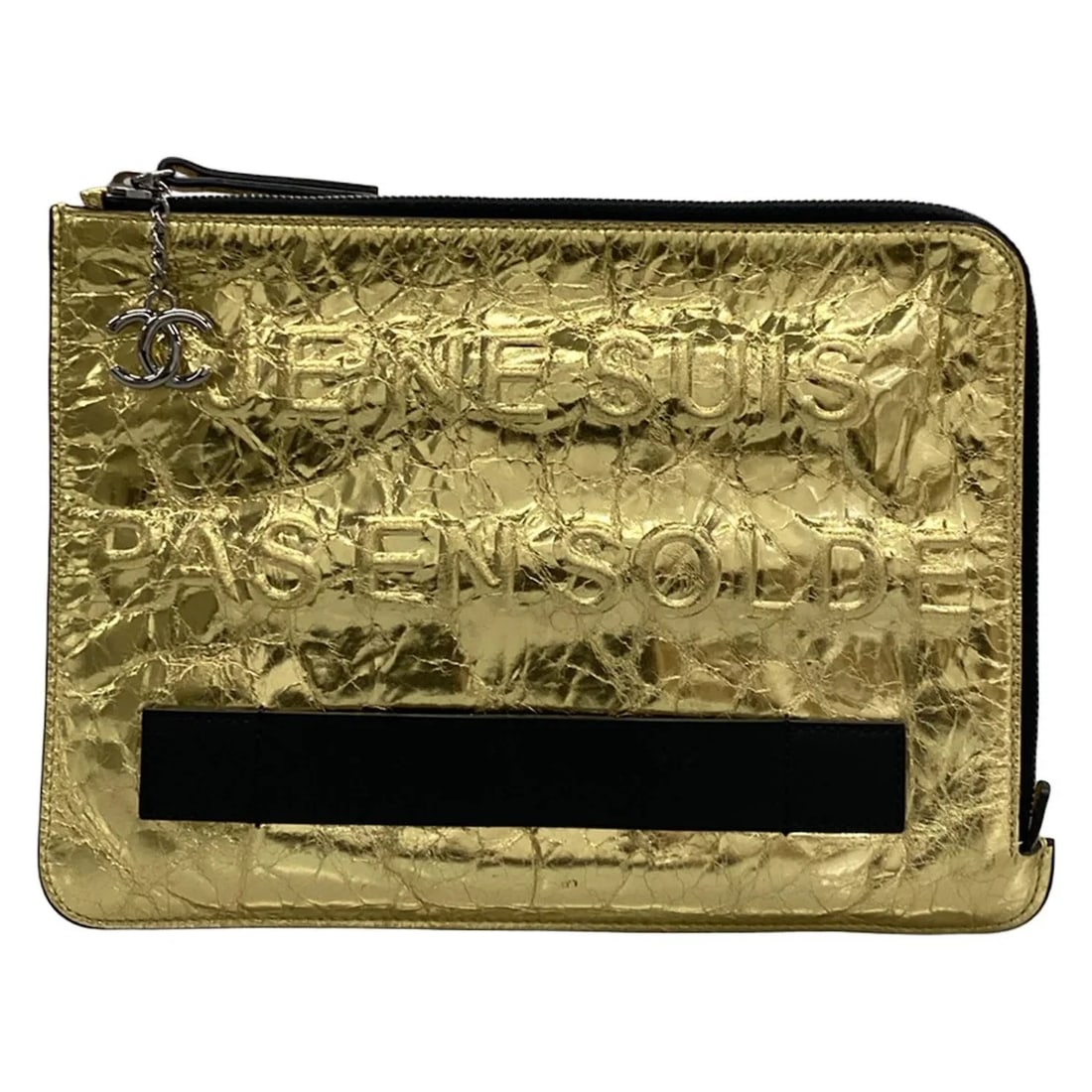 CHANELGOLD BLACK METALLIC LAMBSKIN CLUTCH BAG: CHANELGold Black Metallic Lambskin Clutch Bag Brand: CHANEL Type/Style: Clutch Bag Material: Exterior Material Metallic Lambskin Color: Exterior Color Gold, Black Size: Height : 8.07 inch (20.5 cm) Wi