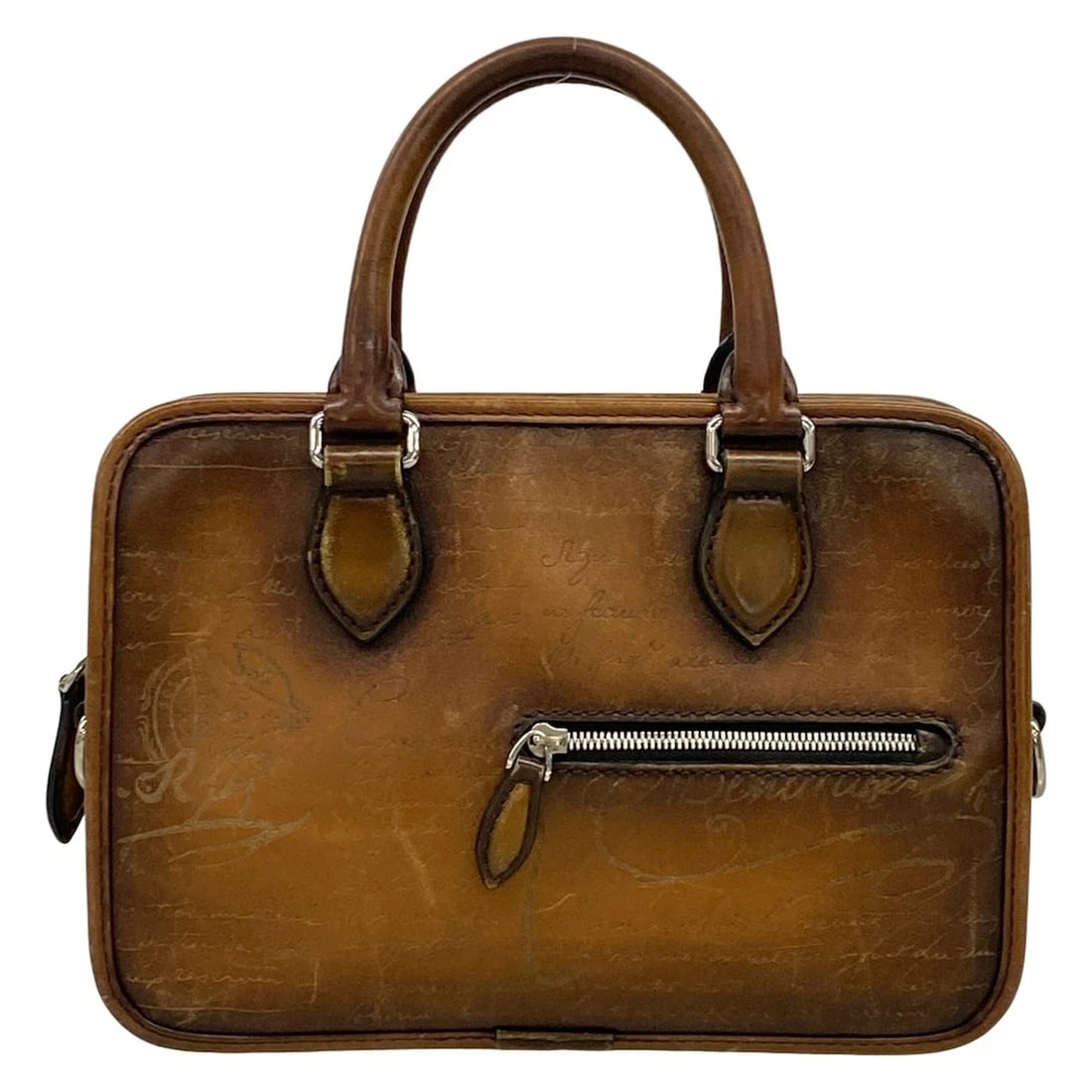BERLUTI ANGOUR GULLIVER SCRITTO BRIEFCASE VENEZIA LEATHER HANDBAG: Berluti Angour Gulliver Scritto Briefcase Venezia Leather Handbag Brand: Berluti Type/Style: Handbag Material: Exterior Material Venezia Leather Color: Exterior Color Brown Size: Height : 6.69 inch (1