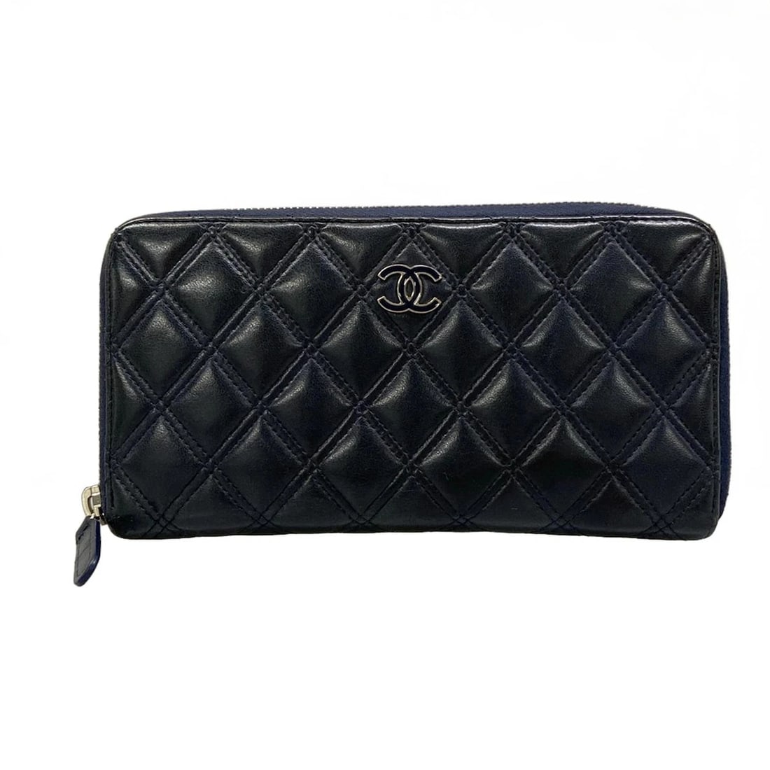 CHANEL BICOLORE BLACK NAVY LAMBSKIN LONG WALLET (1 of 8)