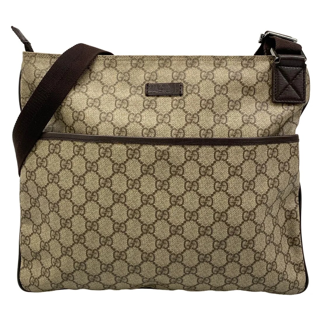 GUCCI DARK BROWN PVC LEATHER SHOULDER BAG: GUCCI Dark Brown PVC Leather Shoulder Bag Brand: GUCCI Type/Style: Shoulder Bag Material: Exterior Material PVC, Leather Color: Exterior Color Beige, Dark Brown Size: Height : 11.61 inch (29.5 cm) Wid