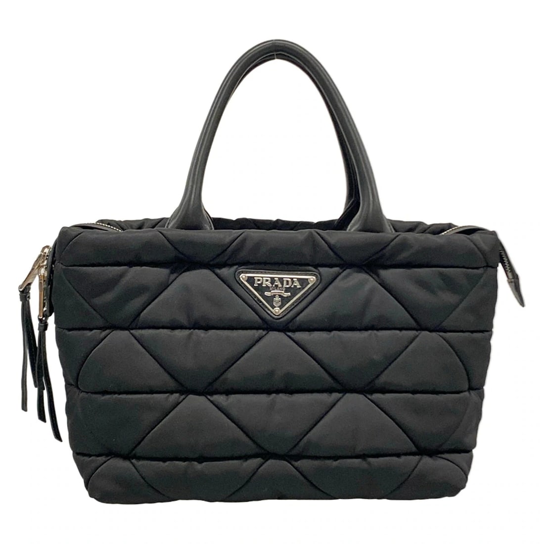 PRADA BLACK NYLON LEATHER HANDBAG: PRADA Black Nylon Leather Handbag Brand: PRADA Type/Style: Handbag Material: Exterior Material Nylon, Leather Color: Exterior Color Black Size: Height : 7.48 inch (19 cm) Width : 10.63 inch (27 cm)13.