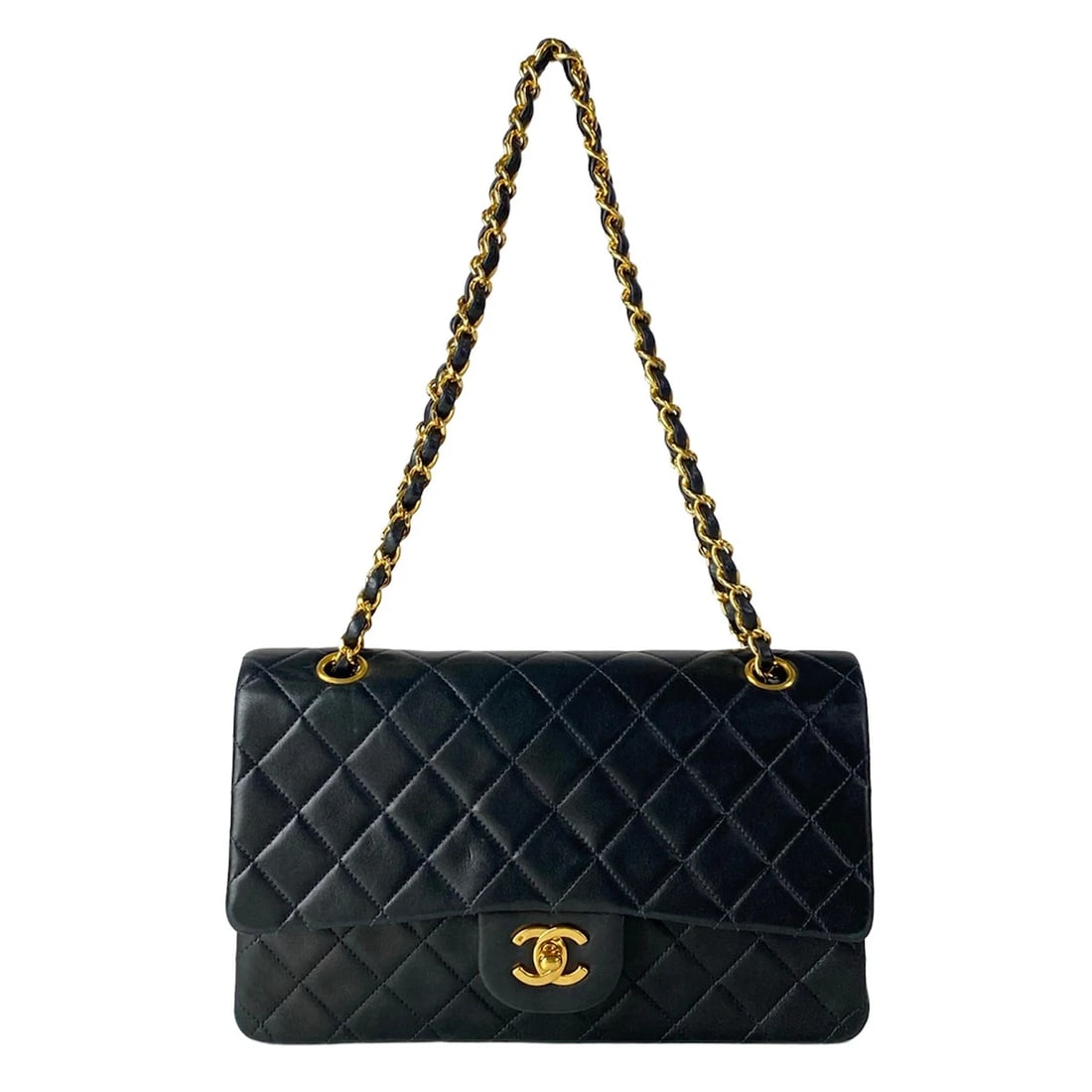 CHANEL DOUBLE FLAP MATELASSE BLACK LAMBSKIN SHOULDER BAG (1 of 9)
