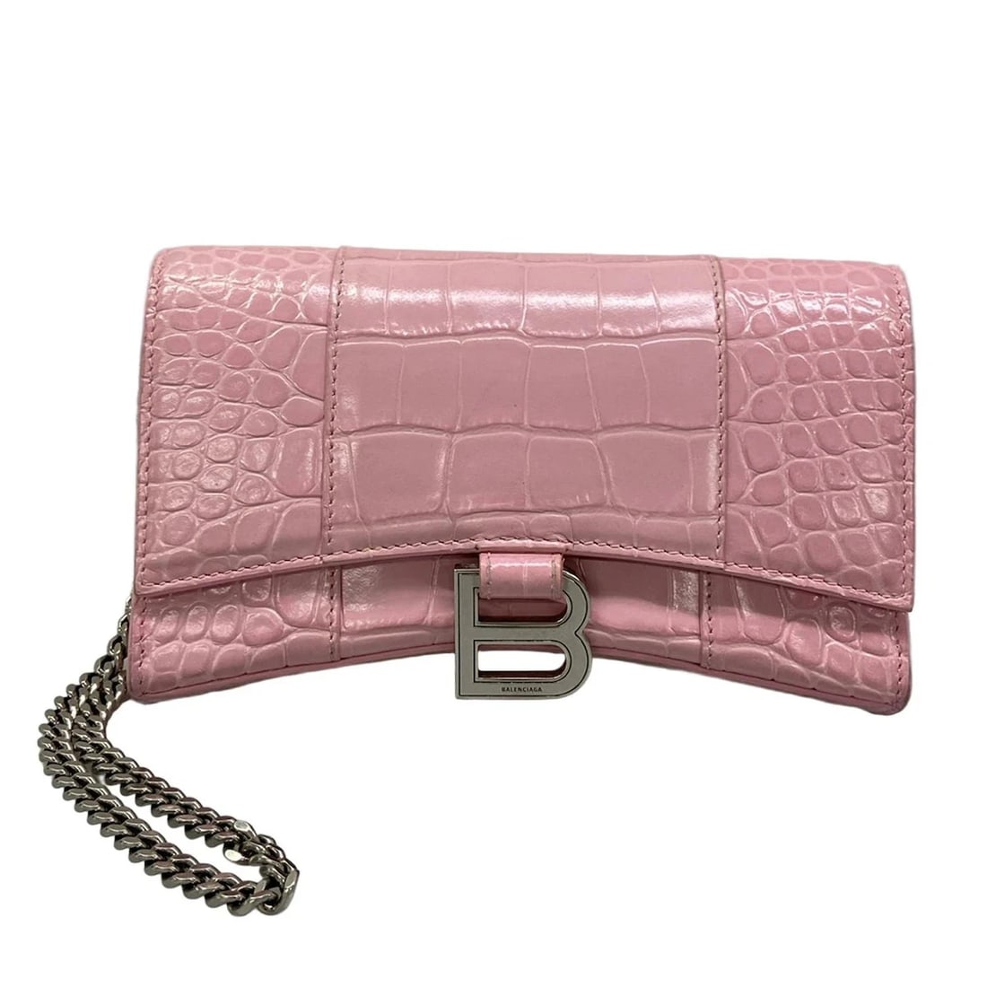 BALENCIAGA HOUR GLASS PINK LEATHER STYLE WALLET: BALENCIAGA Hour Glass Pink Leather Style Wallet Brand: BALENCIAGA Type/Style: Other Style Wallet Material: Exterior Material Leather Color: Exterior Color Pink Size: Height : 4.72 inch" (12 cm) Width
