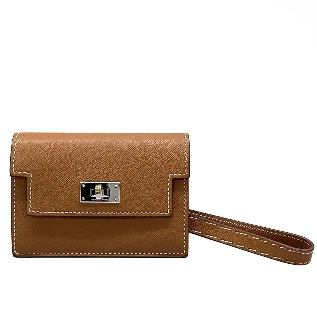 HERMES KELLY POCKET SLIM GOLD VEAU MADAME B STYLE WALLET: HERMES Kelly Pocket Slim Gold Veau madame B Style Wallet Brand: HERMES Type/Style: Other Style Wallet Material: Exterior Material Veau madame Color: Exterior Color Gold Size: Height : 2.95 inch (7.5