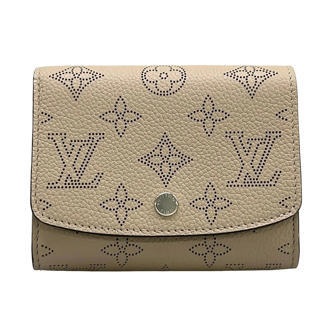 LOUIS VUITTON PORTEFEUILLE IRIS COMPACT GALET MAHINA: LOUIS VUITTON Portefeuille Iris Compact Galet Mahina Brand: LOUIS VUITTON Type/Style: Bifold Wallet Material: Exterior Material Mahina Leather Color: Exterior Color Galet Size: Height : 3.74 inch