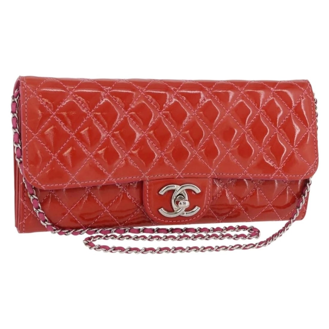 CHANEL MATELASSE CHAIN SHOULDER BAG: CHANEL Matelasse Chain Shoulder Bag Brand: CHANEL Type/Style: Shoulder Bag Material: Patent Leather Color: Red/Silver Size: Size(Inch) W9.1 x H4.3 x D1.2inch(Approx) Shoulder Drop:9.4inch(Approx)