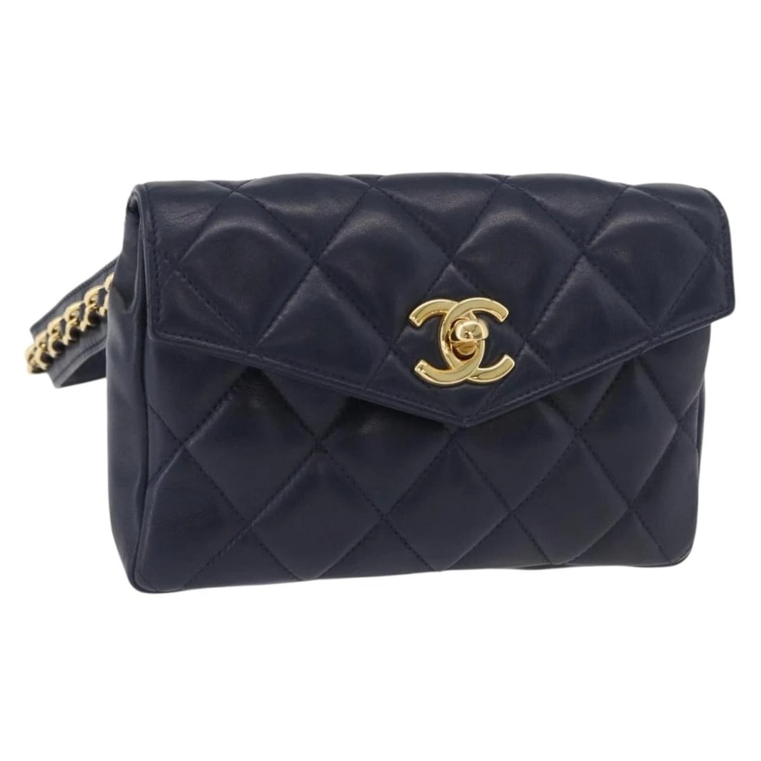 CHANEL MATELASSE WAIST BAG LAMB SKIN NAVY GOLD: CHANEL Matelasse Waist Bag Lamb Skin Navy Gold Brand: CHANEL Type/Style: Waist bag Material: Lamb Skin Color: Navy/Gold Size: Size(Inch) W6.7 x H4.3 x D1.2inch(Approx) Accessories: None Ac