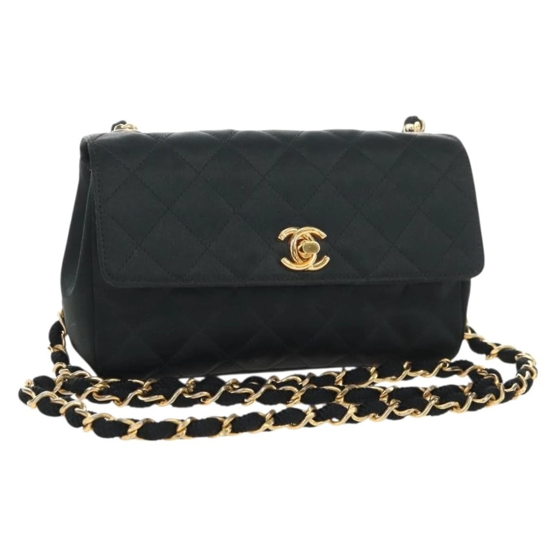 CHANEL MINI MATELASSE CHAIN SHOULDER BAG: CHANEL Mini Matelasse Chain Shoulder Bag Brand: CHANEL Type/Style: Shoulder Bag Material: Satin Color: Black/Gold Size: Size(Inch) W7.1 x H4.3 x D2.0inch(Approx) Accessories: None Accessor