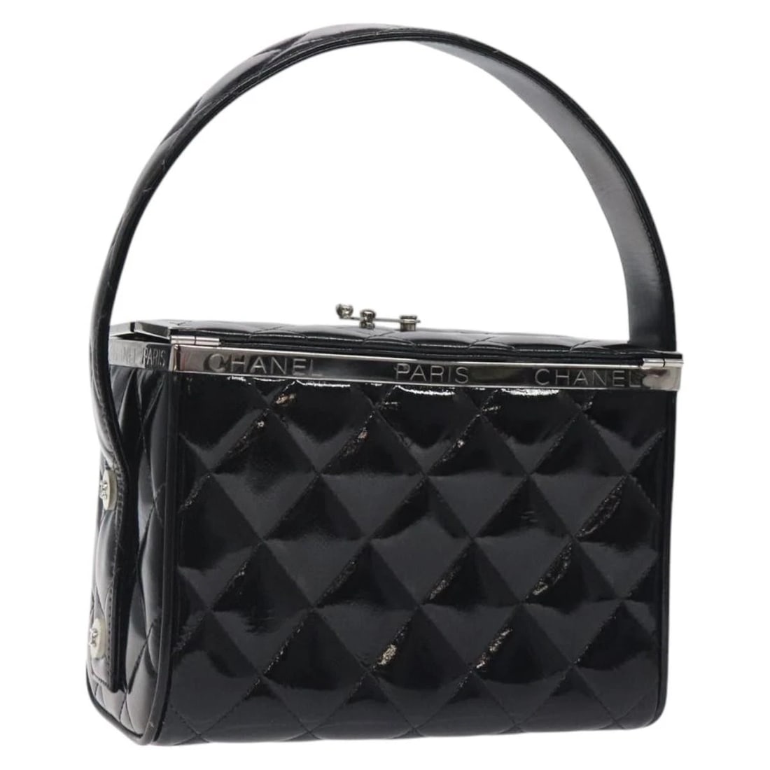 CHANEL MATELASSE HAND BAG: CHANEL Matelasse Hand Bag Brand: CHANEL Type/Style: Hand Bag Material: Enamel Color: Black/Silver Size: Size(Inch) W7.5 x H5.1 x D3.9inch(Approx) Accessories: None Accessories Notice: When