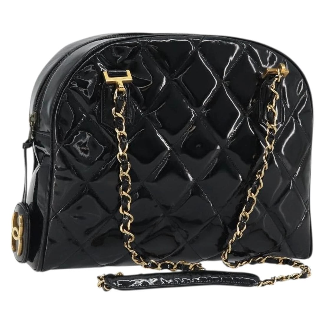 CHANEL MATELASSE CHAIN SHOULDER BAG: CHANEL Matelasse Chain Shoulder Bag Brand: CHANEL Type/Style: Shoulder Bag Material: Patent Leather Color: Black/Gold Size: Size(Inch) W11.0 x H8.7 x D3.1inch(Approx) Accessories: None Acc