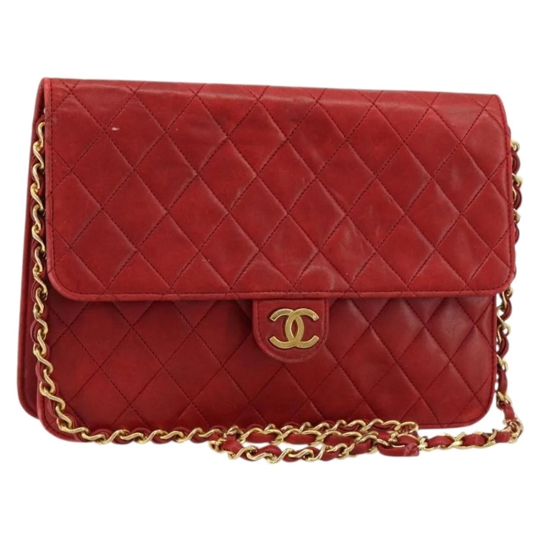 CHANEL MATELASSE CHAIN SHOULDER BAG: CHANEL Matelasse Chain Shoulder Bag Brand: CHANEL Type/Style: Shoulder Bag Material: Lamb Skin Color: Red/Gold Size: Size(Inch) W9.8 x H7.1 x D0.8inch(Approx) Accessories: None Accessories