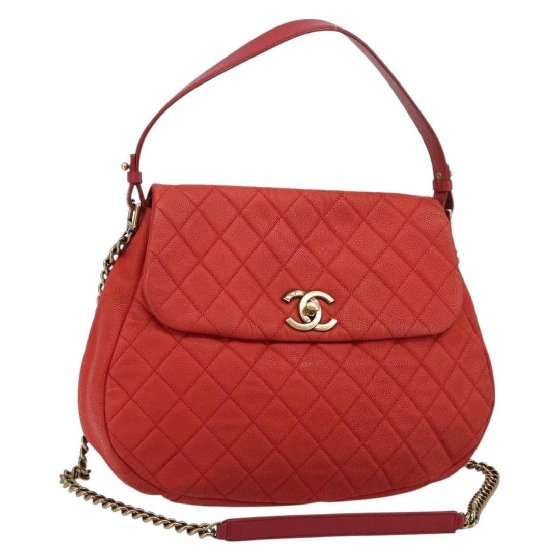 CHANEL MATELASSE CHAIN SHOULDER BAG: CHANEL Matelasse Chain Shoulder Bag Brand: CHANEL Type/Style: Shoulder Bag Material: Caviar Skin Color: Red/Gold Size: Size(Inch) W13.8 x H11.0 x D3.1inch(Approx) Accessories: None Accesso